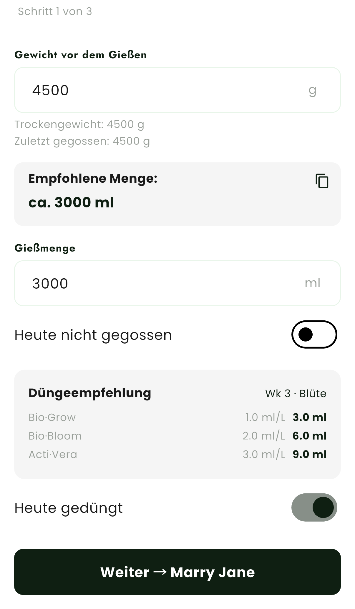 Gieß- und Düngeempfehlung