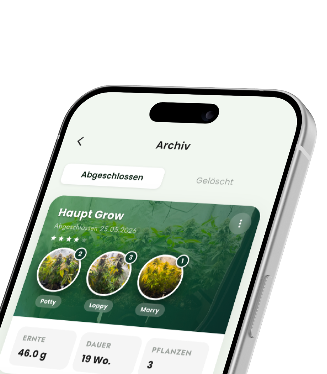 Growdy App – Archiv Screen